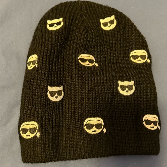 Karl Lagerfeld Accessories - Karl Lagerfeld Black Beanie with Fun Icon Design